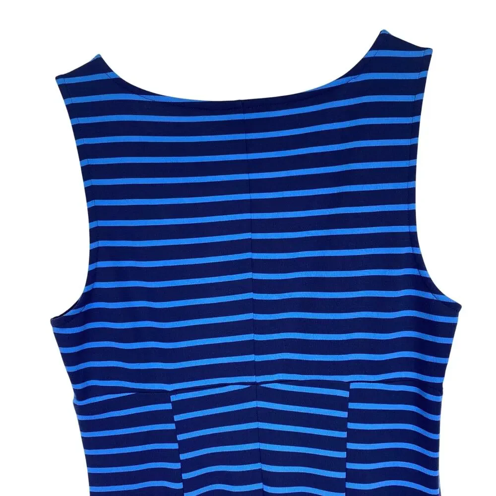 Peter Som Design Nation Size 8 Dress Blue Stripe Fit & Flair Jersey Knit V-Neck